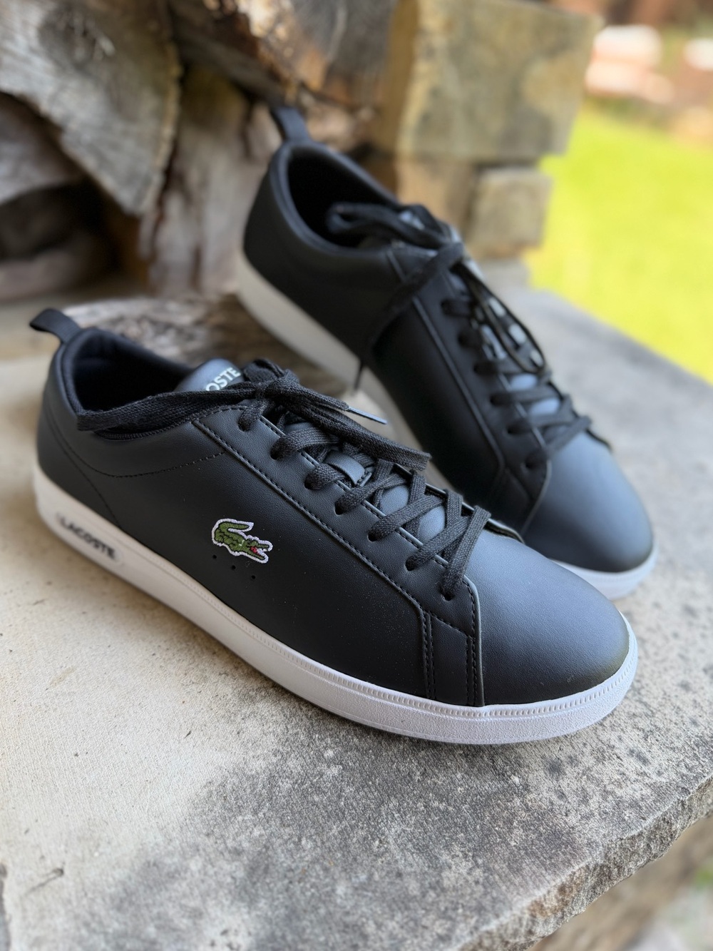 Lacoste Men's Black Court base Low-Top Sneakers with White Sole Sz-10.   A